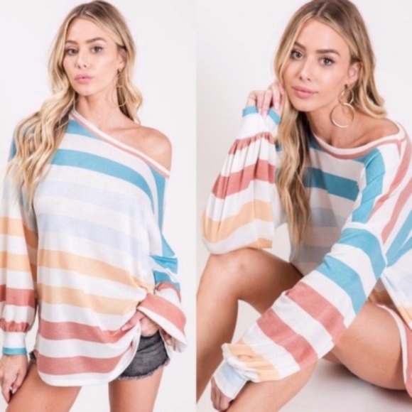 BellanBlue Tops - 020 Cozy Colorful Striped Long Sleeve Top